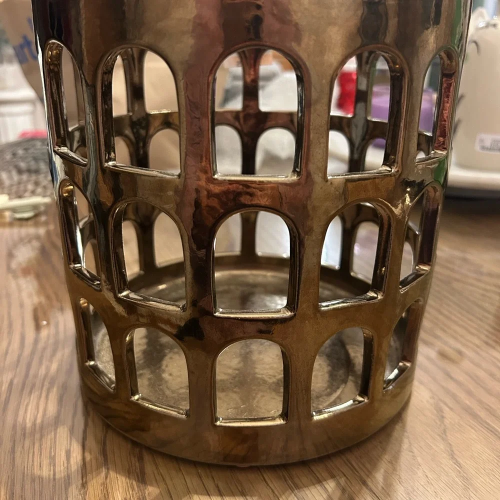 West Elm Ceramic Bronze Burnt Gold Round Colosseo Lantern - Picture 2 of 3